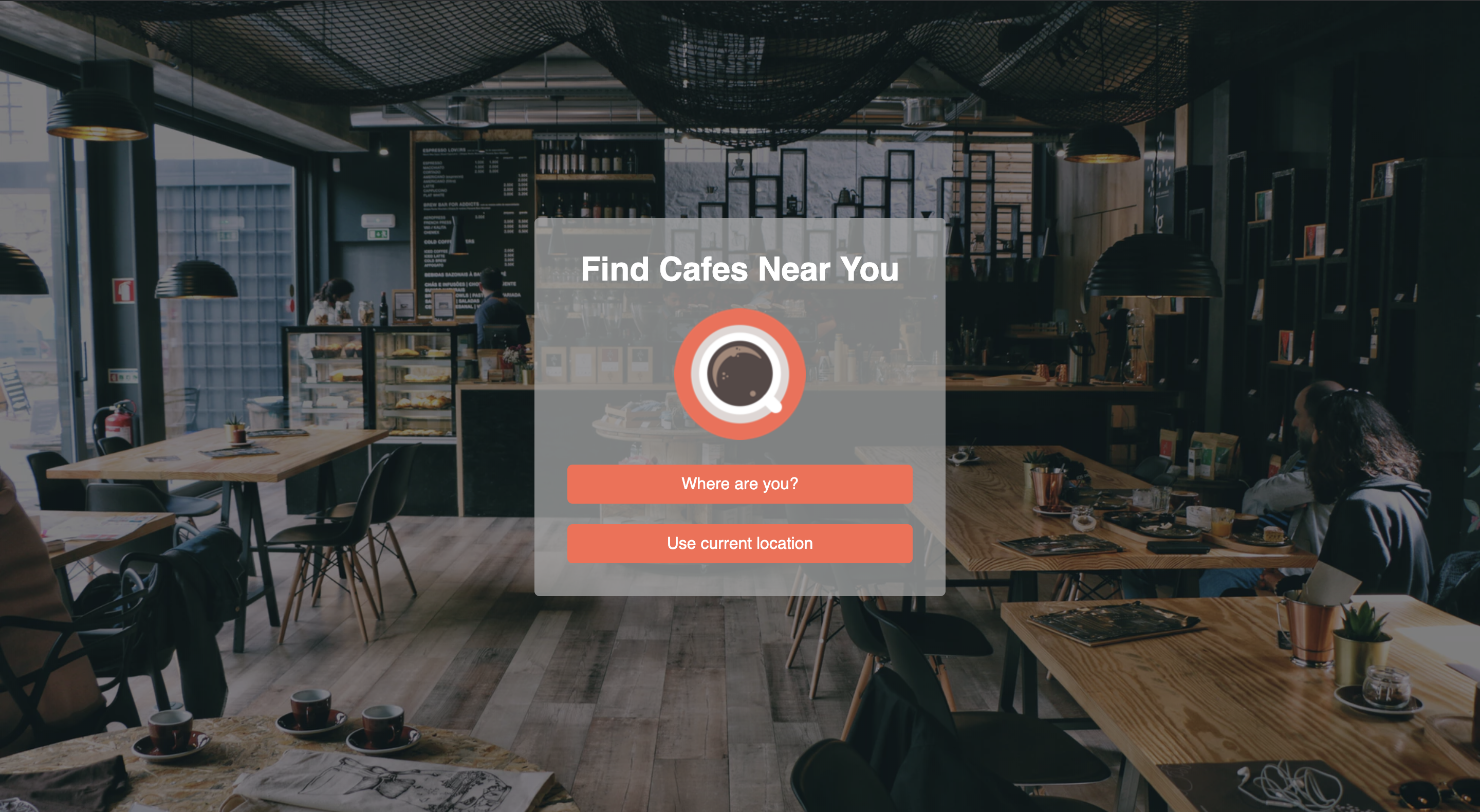 Screenshot of cafe search app